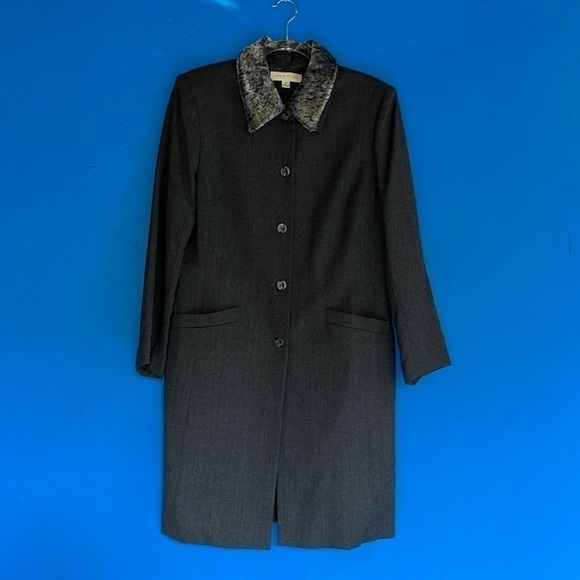 Lord and Taylor gray wool jacket removable collar quality professional office - Picture 1 of 8